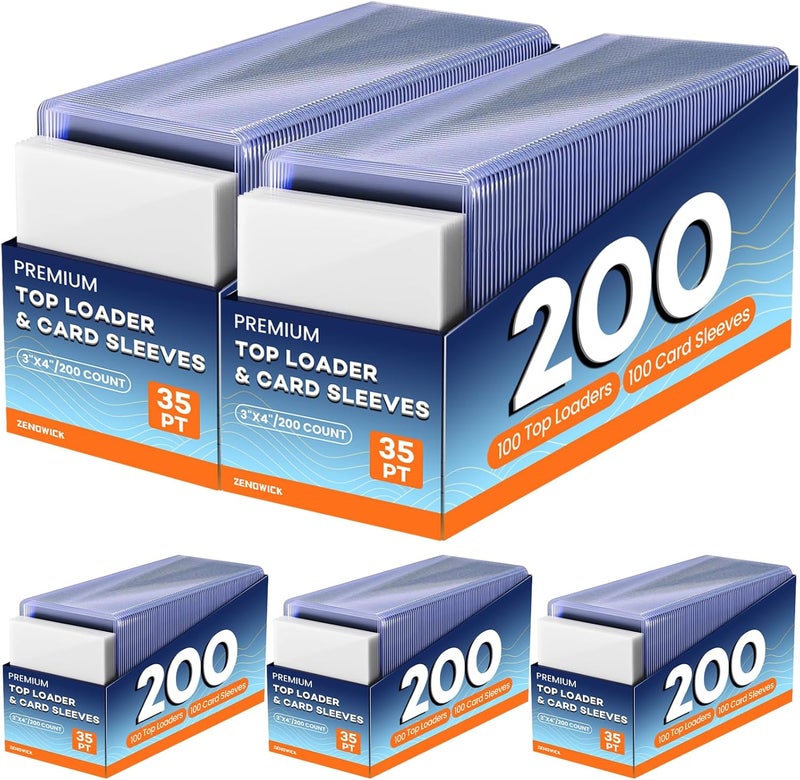 ZENOWICK 1000 غلاف بطاقة حافظة علوية للبطاقات، 3" × 4" حافظة بلاستيكية صلبة، واقيات بطاقات البيسبول، حامل بطاقات التداول لبطاقات كرة القدم الرياضية (500 حافظة علوية + 500 غلاف بنس) - Image 1